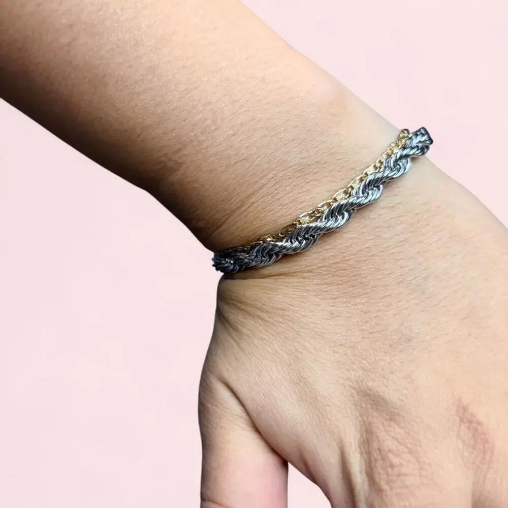 Goth metalcore silver rope bracelet